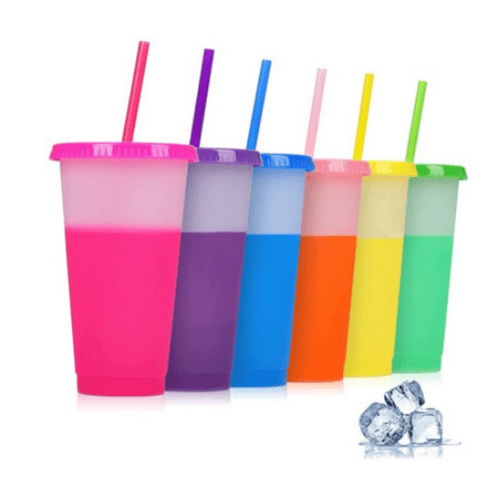 

TRIANU 6 Pack 24 oz Color Changing Tumbler Cups with Lids Straws Reusable Bulk Tumblers with Straws Plastic Water Bottle Travel Cup Reusable Cup