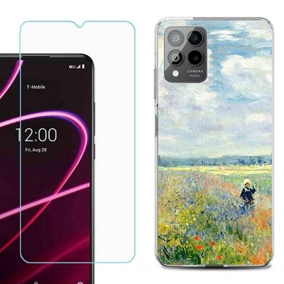 OneToughShield ® for T-Mobile Revvl 6x Pro 5G Shockproof Fashion Phone Case, with Tempered Glass Screen Protector - Poppy Field