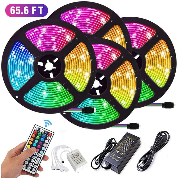 LED Strip Lights,65.6ft Waterproof Led Lights SMD3528 RGB Color Changing Rope Lights with 44 Key Remote Controller Apply for TV,Bedroom,Party and Home Decoration