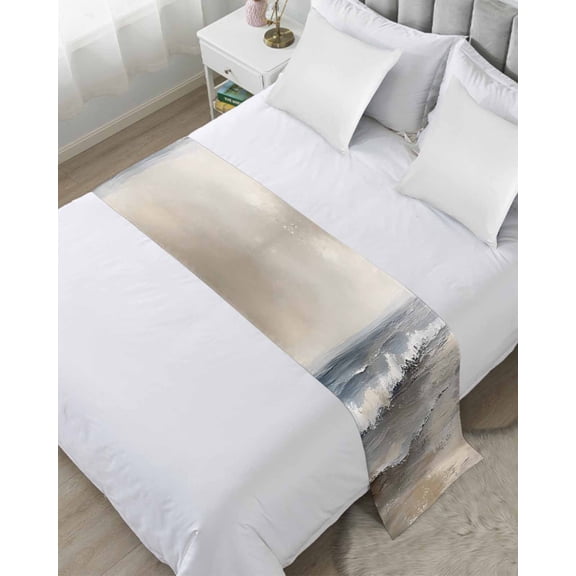 Bed Runner Scarf Twin Size, Ocean Stain Bed Runners & Scarves for Foot of Beds, Grey Sky Abstract Beach Minimalism Art Decorative Bedding Runner Scarf for Hotel Home Bedroom