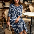 thumbnail image 5 of Ayolanni Fall Dresses Crew Neck Floral 3/4 Sleeve A-Line Maxi Dress Beach Flowy Pleated Boho Long Dress Blue S, 5 of 6