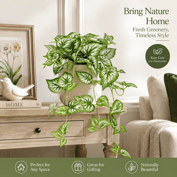Artificial Hanging Vine Plant, 27.56" Faux Trailing Green Leaf Plant for Indoor Home Decor, Realistic Hanging Greenery for Shelf, Living Room, Office, No Pot Included
