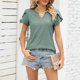 thumbnail image 5 of Camiseta con cuello en V y botones para mujer: top veraniego holgado con aberturas caladas; tejido suave y transpirable, fácil de cuidar, 5 of 8