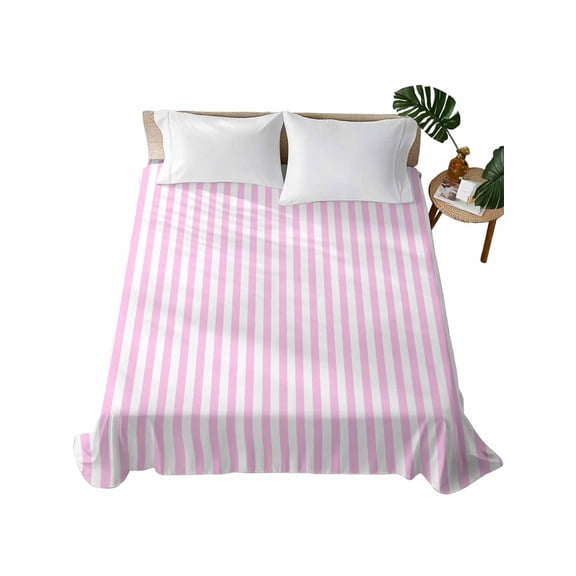 Pink White Stripe Flat Sheet Only Twin Size, Soft Breathable Bed Top Sheets for Mattress, Modern Minimalist Geometric Striped Luxury Bedding Flat Sheets for Home Hotel Bedroom Bed Protection