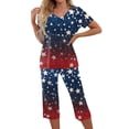 thumbnail image 2 of 4th of July Pajamas for Women Set Soft Comfy Pajamas Red Blue and White Star Print Short Sleeve Tops Capri Pants Pjs Set with Pockets, 2 of 6