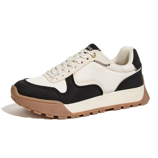 Zapatillas LUCKY STEP de lona con plataforma para mujer, color beige/negro