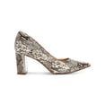 thumbnail image 2 of ALFANI Womens Beige Metallic Heel Accent Cushioned Comfort Jensonn Pointed Toe Block Heel Slip On Leather Pumps 6 M, 2 of 4