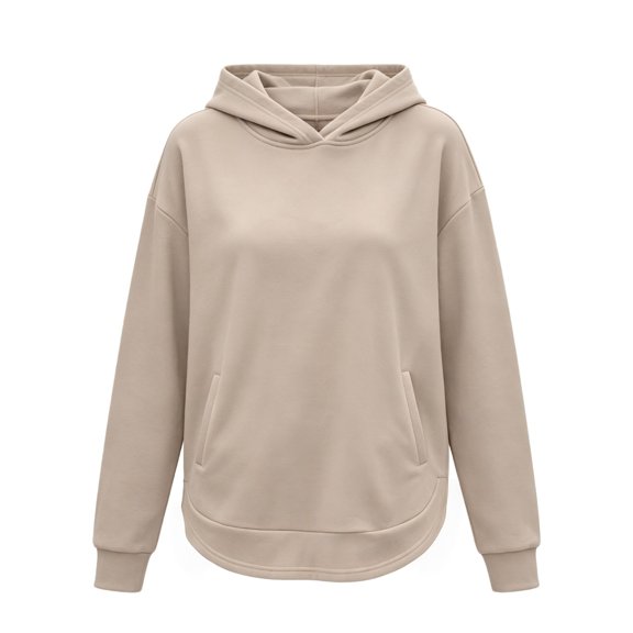 XAOFW Cozy Hoodies For Women Solid Color Long Sleeve Hooded Sweatshirt Lightweight Autumn Winter Lined Pullover With Pocket Trendy· Top XXS