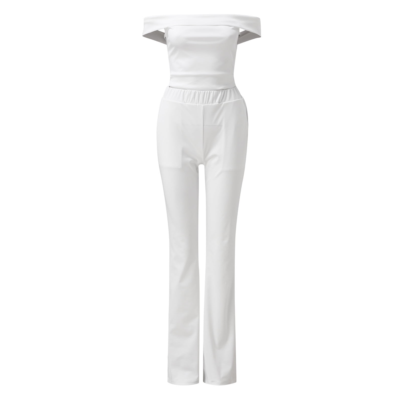 White Short-sleeve Ribbed Tops and Elasticized Waist Pants Sets for Mom and Me
