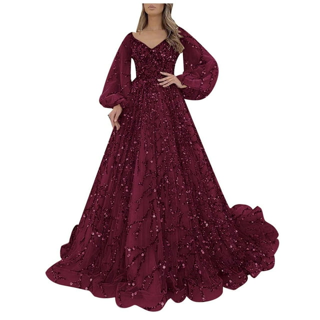 2025 Robe Longue Pailletée à Perles au Dos pour Femmes, Fermeture Éclair, Coussinet de Poitrine, Longues Robes pour Invitées de Mariage, Grande Taille, Femmes, Manches d'Automne, Soirée