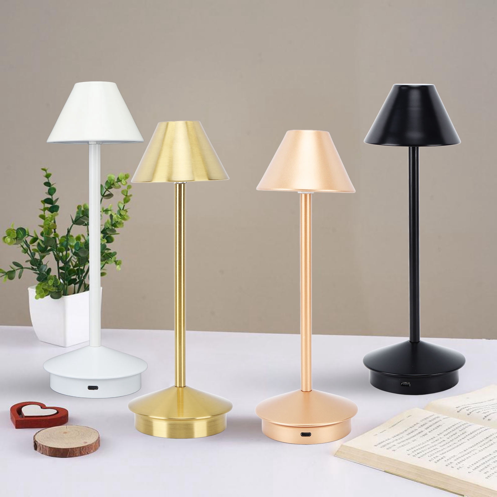 BIMZUC Cordless Table Lamp Modern Iron Art Portable LED Desk Lamp with 3 Color Touch Control 2000mAh Battery Stepless Dimming Gold