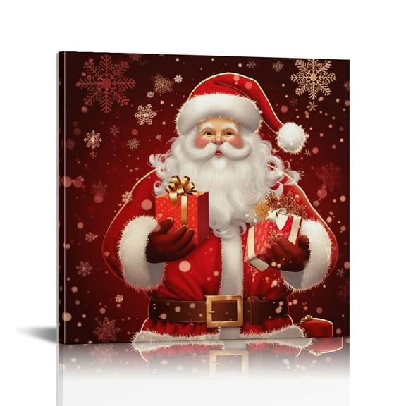 JRXY Christmas Framed Canvas Wall Art for Living Room Santa Claus Red Wall Decor, White Snowflake Aesthetic Paintings 20x20 Inch 12x12 in