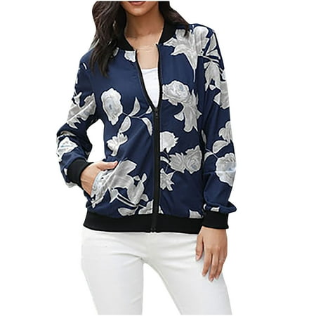 

Trench Coats for Women Fleece Jacket Women Women s Trendy Printed Casual Long Sleeves Blouse Round Neck Hoodless Outwear Tops Cardigan for Women New Arrival Denim Jacket for Women Navy L