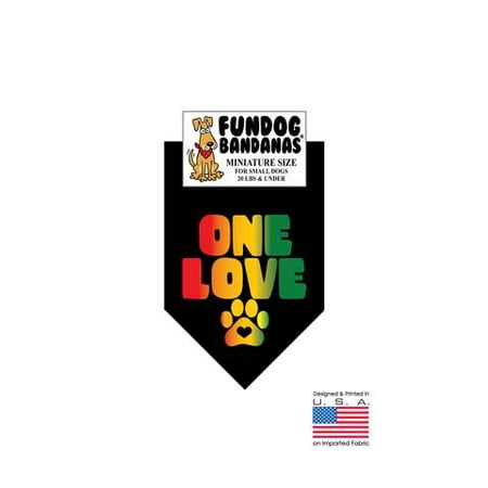 MINI Fun Dog Bandana - ONE LOVE (couleurs rastas) - Taille miniature pour petits chiens de moins de 20 lbs, écharpe animal noir