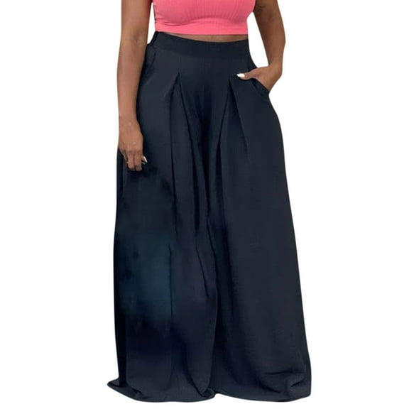 LLYwey Pants Jumpsuit For Women Women Plus Size Fashion Casual High Waisted Wide Leg Pants with Pocket Full Length Pants Long Pant Style H1190 Black XXL