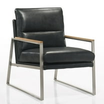 Omax Decor Colin Stainless Steel & Genuine Leather Accent Chair in Black