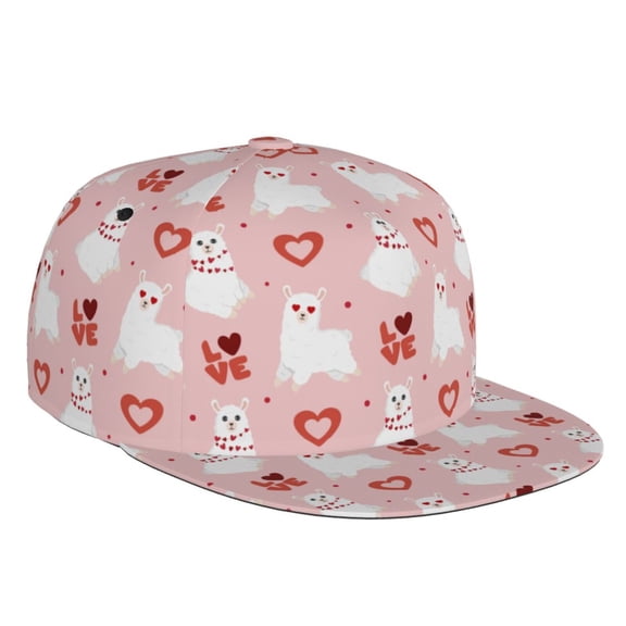 Flat Bill Trucker Hats for Women Men - Cartoon Cute Alpacas Love Pink Adjustable Flat Baseball Cap Snapback Hats Dad Hats for Men