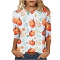 thumbnail image 2 of Fiudx Liquidación de Ofertas Flash Camiseta Holgada Estampada a La Moda para Mujer, Blusa con Mangas 3/4, Tops Informales con Cuello Redondo, 2 of 5