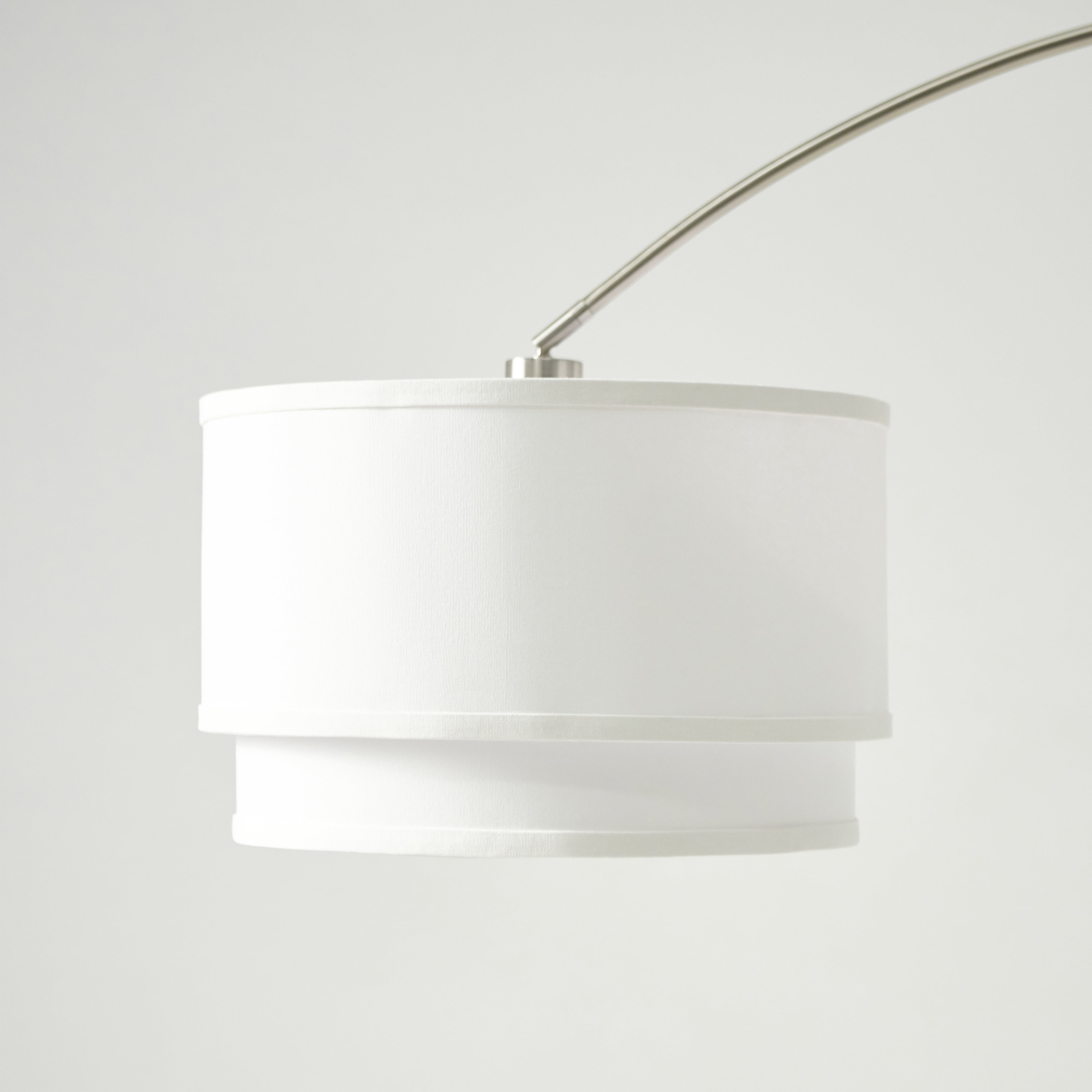 Brightech Mason 81" Modern Extendable Arm LED Floor Lamp with 2-Tiered White Fabric Shade and Marble Base - Nickel