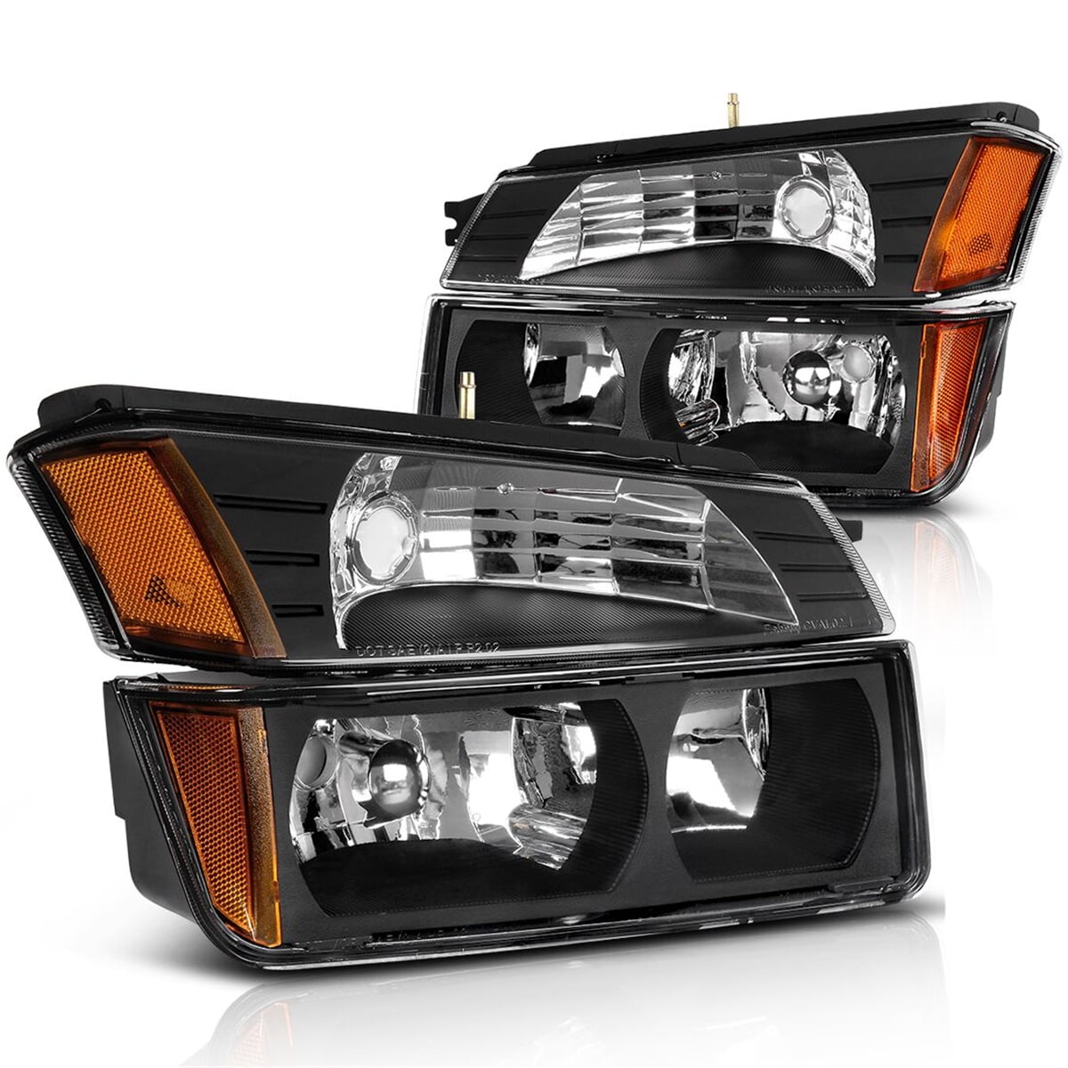 Headlight Assembly for 2002-2006 Chevy Avalanche with BODY CLADDING,Chrome Housing Amber Refletor with Signal Lights 