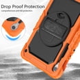 thumbnail image 6 of Case for Samsung Galaxy Tab S9 11.0 Inch SM-X710 with Screen Protector, 360 Degree Rotating Kickstand Hand Strap Heavy Duty Shockproof Cover with Shoulder Strap, Orange, 6 of 7