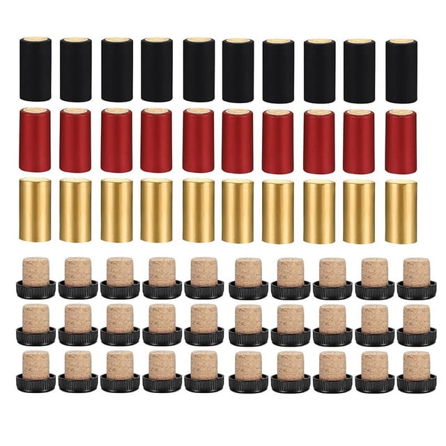 60 piezas de selladores de vino para botellas, 30 piezas de tapones de corcho para botellas y cápsula termorretráctil de PVC