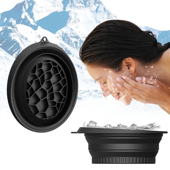 Viviyoo Face Bowl for Ice with Built-in Ice Tray – Collapsible Silicone Facial Ice Bath Bowl for Cold Plunge Therapy, Skin Tightening & Acne Relief – Portable Spa Tool for Home & Travel, Black