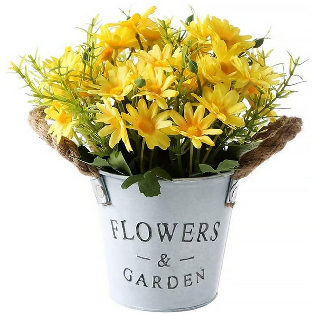 Transemion Artificial Flower Pot Vintage Style Decor Potted Plant yellow