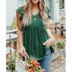 thumbnail image 3 of Mujeres casual Top ruffle manga corta V Masajeadores de cuello empalme suelta dobladillo acanalado señora blusa para Primavera Verano verde XXL, 3 of 6