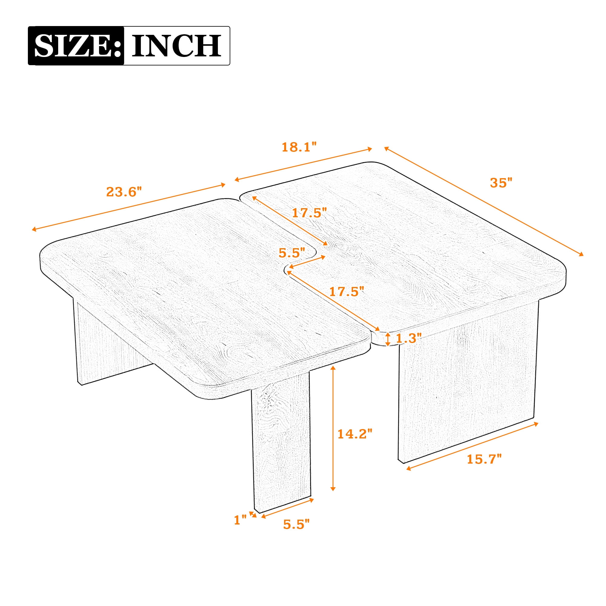 Modern Coffee Table Set,Rectangle Coffee Table with Splicing Design,Multifunctional Combination Side Table for Living Room,Espresso