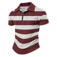 thumbnail image 6 of Mens Polo Shirts Casual Quarter Zipper Striped Henley Shirts Lightweight Short Sleeve T Shirt Fashion Business Lapel Collared Pullover Tops OIOLOYJM Deep Red S, 6 of 9