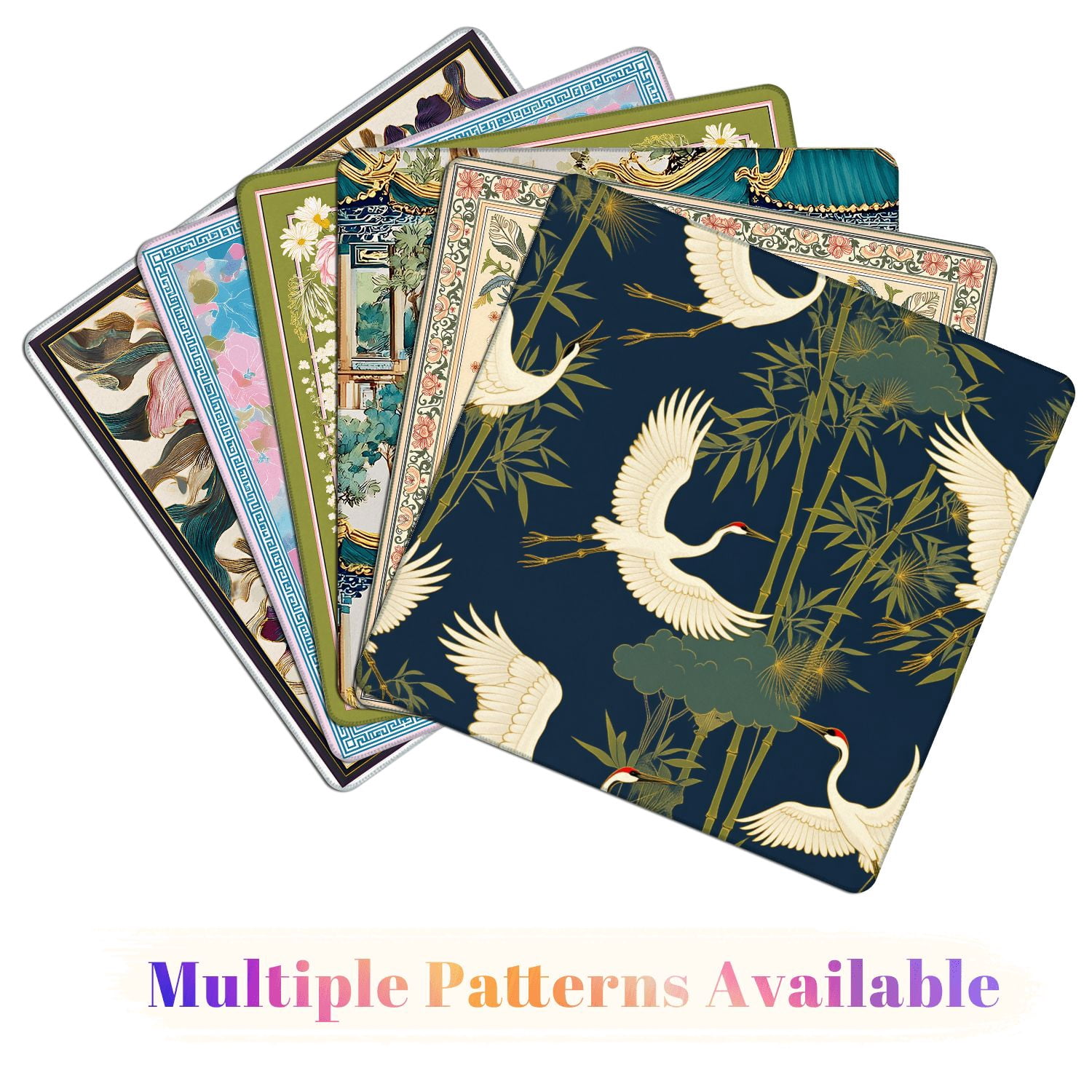 Mahjong Mat 31.5" x 31.5" Cranes Bamboo Forest Elegant Japanese Style Non-Slip Noise Reduction American Mahjong Tiles Table Cover for Dominoes Poker Card Board Games Gift