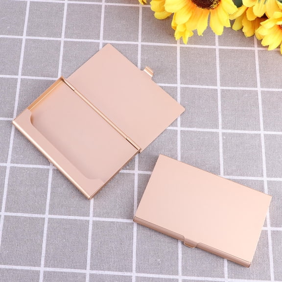 LULULION 2Pcs Aluminum Alloy Business Card Holder Metal Case Golden Fashionable Organizer