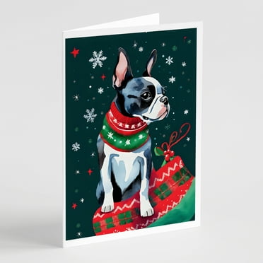 Boston Terrier Christmas Greeting Cards Pack of 8 7 in x 5 in