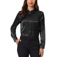 thumbnail image 1 of BLUSA DE SATÉN PARA MUJERES CHIC INSPIRADA, DE MANGA LARGA, CAMISA DE OFICINA CON BOTONES, TALLA 2XL, NEGRA, 1 of 6