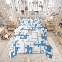 Manfei Pixel Geometric Bedding Comforter Set,Modern Abstract Geometric Twin Comforter Sets,Gray Blue White Bedding Set For Boys Kids,Super Cozy Room Decor Reversible,2-Piece