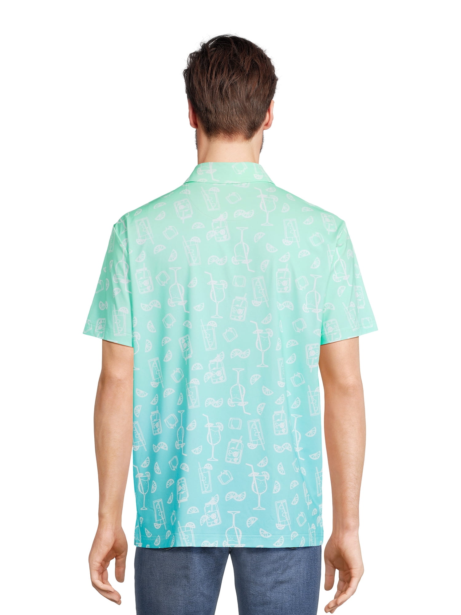 Birdie Bound Men's and Big Men's Graphic Print Drinks Golf Polo Shirt, Sizes S-3XL