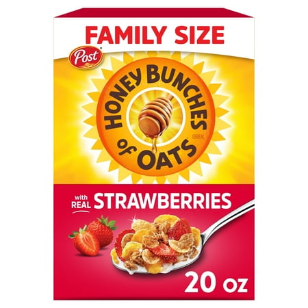 Post Honey Bunches of Oats with Strawberries Breakfast Cereal, Honey Oats and Strawberry Cereal, 20 OZ Box