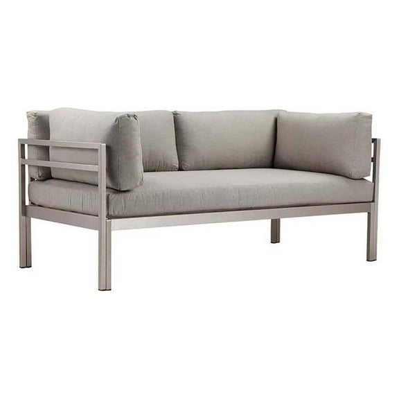 Pemberly Row Contemporary 25x65" Aluminum Sofa in Gray Finish