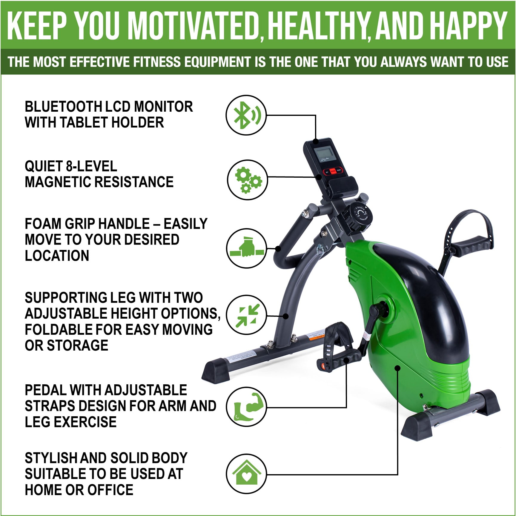 ShareVgo Smart Portable Mini Exercise Bike Bluetooth Folding Pedal Trainer for Legs and Arms - SPB1000