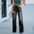 thumbnail image 5 of LYMAYTER Women's Ripped Wide Leg Jeans Washed Distressed High Waist Stretch Comfort‌ Jeans S-2XL, 5 of 9