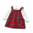 thumbnail image 2 of Wuxian Girls Outfits Stylish Dress Shirt Set Autumn Winter Two Piece Long Sleeve Peter Pan Collar T-Shirt Plaid Dress Two Piece Dailywear Fall Winter Clothing For Girls,Red,4-5 Years, 2 of 9
