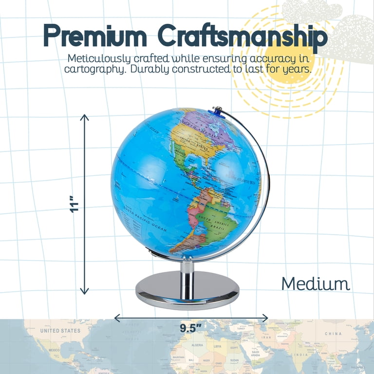 Illuminated Globe With Stand - Rotating Light Up World Map & Constellation Night Light For Kids & Adults (Blue)
