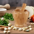 CUTICATE Kitchen Wooden Mortar and Pestle Set Garlic Press Wide Mouth