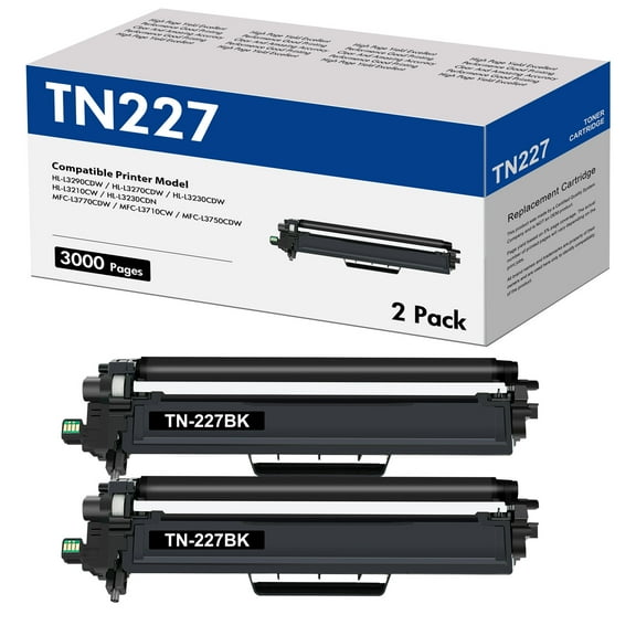 TN227BK TN227 Black Toner Cartridge 2-Pack Compatible for Brother TN-227 TN-227BK TN223 MFC-L3770CDW HL-L3270CDW HL-L3230CDW HL-L3290CDW MFC-L3710CW MFC-L3750CDW Printer