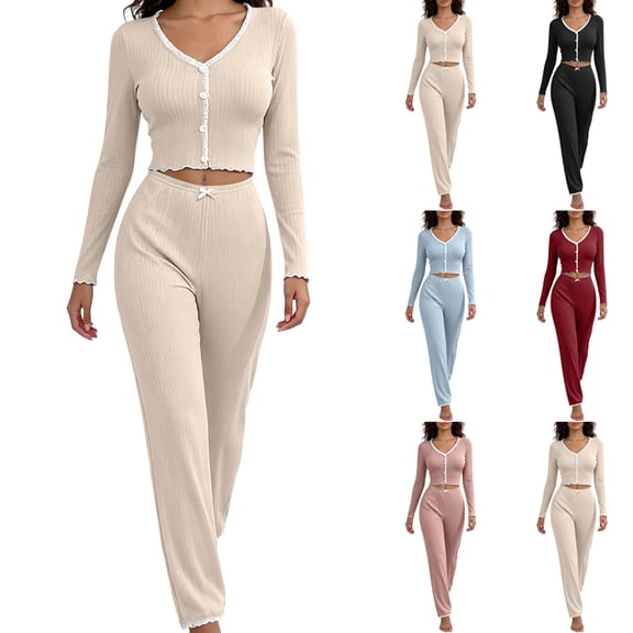 Bixock Womens Plus Size Pajamas Set 2 Piece Loungewear Set Short Sleeve Long Pants Pjs Set Solid Color Soft Comfortable Homewear Sleepwear Women Clothings