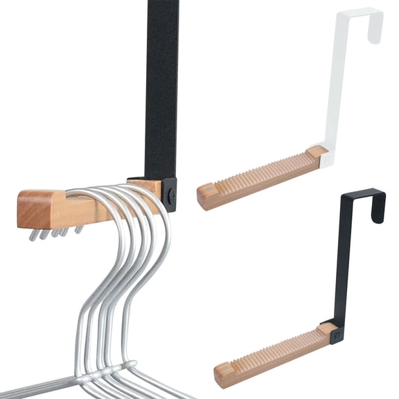 Foldable Over The DoorHooks, Wooden Collapsible Coat Hanger for Towels Clothes, Space Saving DoorHook Organizer, White