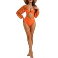 thumbnail image 2 of Bikini de una pieza con escote en V, mangas largas, malla y control de abdomen, color naranja, talla X-Small, 2 of 5
