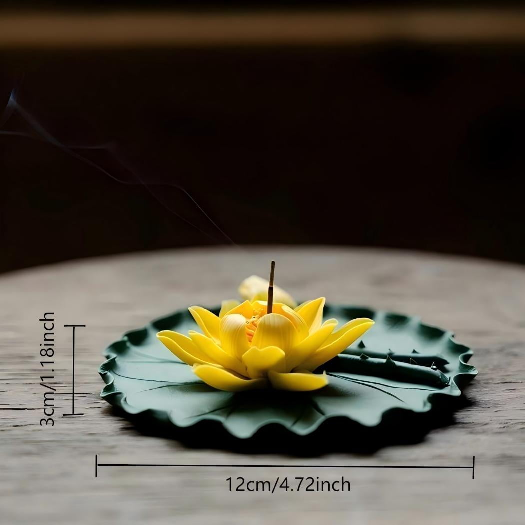 Warmself Incense Holder Modern Minimalist Circular Incense Stick Burner for Cones or Sticks for Yoga & Meditation, Enhance Atmosphere,Ceramic Ash Catcher Yellow Lotus