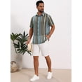 thumbnail image 5 of DARING DIVA Men's Striped Short Sleeve Button Down See Through Shirts M Blue Green, 5 of 7